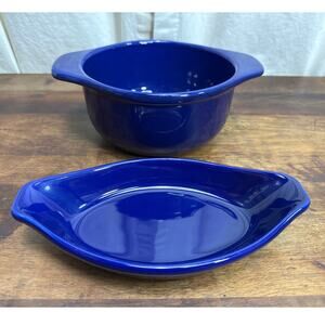 Chantal Indigo Blue Casserole and Au Gratin Dish Bowl Handles Stoneware Ovenware